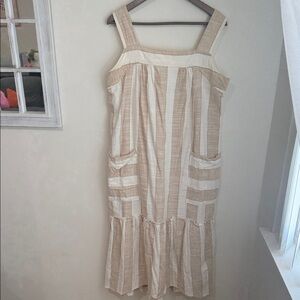 Striped Cream & Tan Long Dress from Anthropologie